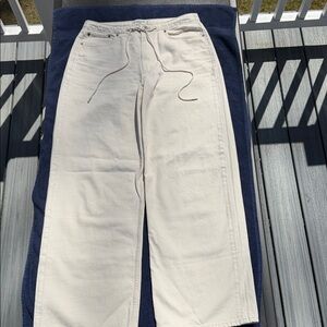 Abercrombie Curve Love Ultra Low Rise Loose Jeans Drawstring Cream 26 Short